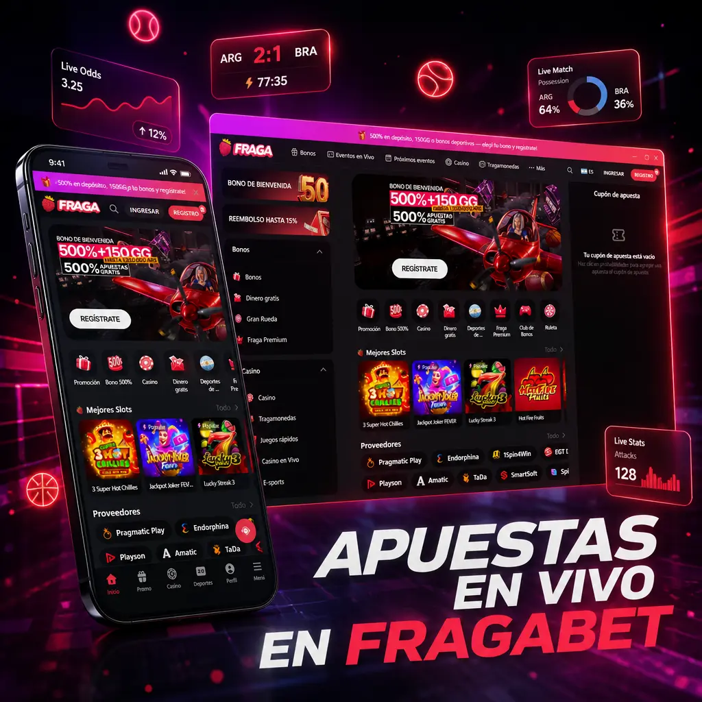Apuestas en vivo en Fragabet con cuotas dinámicas, estadísticas actualizadas y cash out en fútbol, tenis, básquetbol, eSports y vóley.