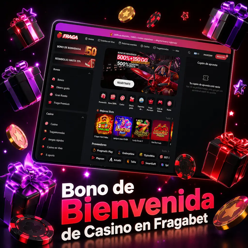 Bono de bienvenida Fragabet: hasta 1.350.000 ARS, 500 giros gratis y fichas para Aviator en tus primeros 5 depósitos.