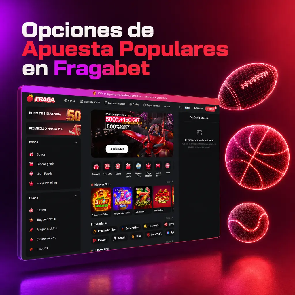 Opciones de apuesta populares en Fragabet: prepartido, en vivo con cash out y combinadas de hasta 20 selecciones